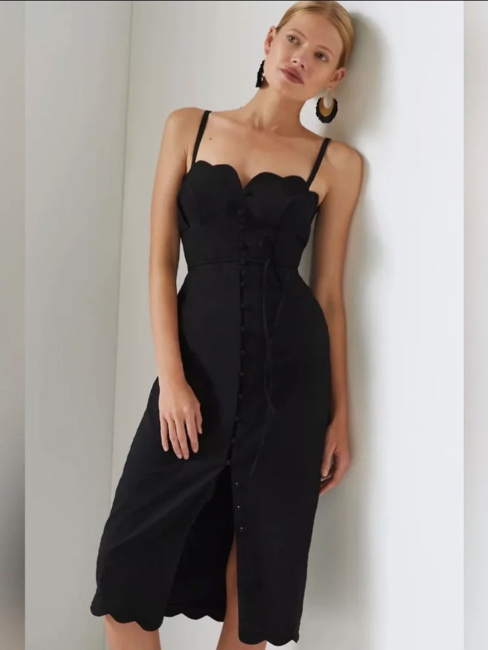 By Anthropologie Slim Scalloped Front-Slit Corset Dress